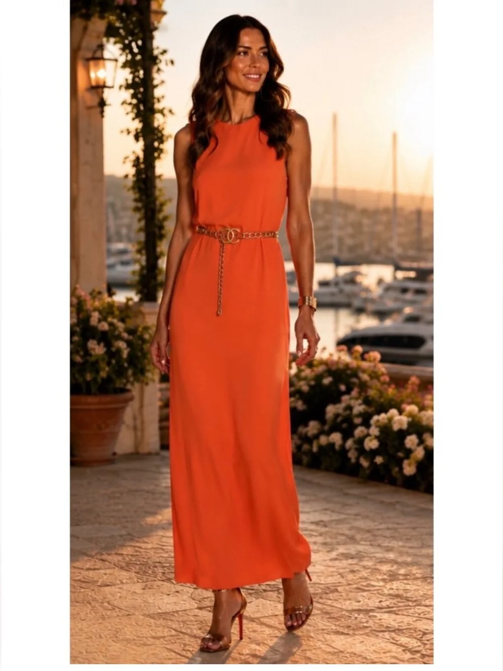 Alice+Olivia by Stacey Bendet Leather Waist Soft Orange Maxi Dress/ Gown/6/NWT - Picture 16 of 17